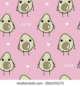 Cute baby avocado text green white hearts pink pattern minimalist. Summer texture, textiles, children wallpaper.