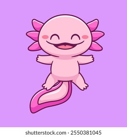 Nettes Baby Axolotl Salamander Schwimmen Cartoon Vektor 
Symboldarstellung. Symbol für Tiernatur (isoliert) 
Premium-Vektor. Flacher Cartoon-Stil 