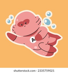 Cute baby axolotl in superhero costume vector cartoon character isolated on background.