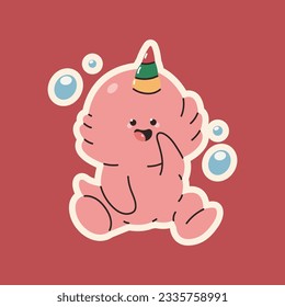 Cute baby axolotl unicorn vector cartoon character isolated on background.