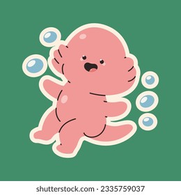 Cute baby axolotl vector cartoon character isolated on background.