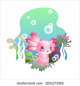 cute baby axolotl vector illustration