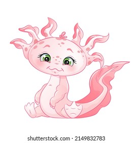 Cute baby axolotl vector illustration. Cartoon baby animal.