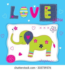 Cute baby background with elephant for baby shower, greeting card, t-shirt
