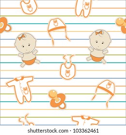 Cute baby background, seamless pattern, vector