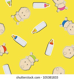 Cute baby background, seamless pattern, vector