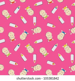 Cute baby background, seamless pattern, vector