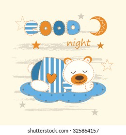 Cute baby background with sleeping bear for baby shower, greeting card, T-shirt design, sleeping wear, bedding pattern for kids