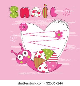 Cute baby background with snail for baby shower, greeting card, T-shirt design