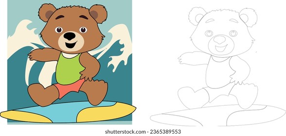 Cute baby bear animal faces vector illustration, coloring book,for drawing children.