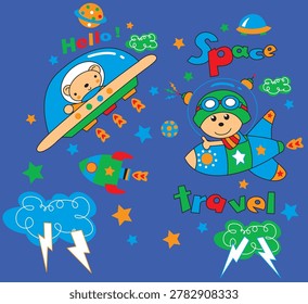 Cute baby bear astronaut