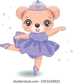 Cute baby Bear ballerina in a purple tutu