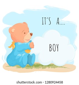 Cute baby bear for baby boy. Vector illustration