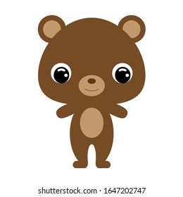 Cute baby bear. Cartoon character for decoration and design of the album, scrapbook, baby card and invitation. Forest animal. Flat vector stock illustration on white background