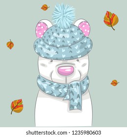 Cute baby bear cartoon hand drawn vector illustration. Can be used for baby t-shirt print, fashion print design, children wear, baby shower celebration, greeting and invitation card.
