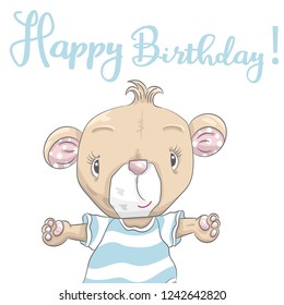 Cute baby bear cartoon hand drawn vector illustration. Can be used for baby t-shirt print, fashion print design, children wear, baby shower celebration, greeting and invitation card.