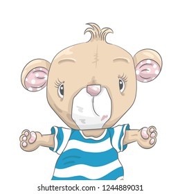 Cute baby bear cartoon hand drawn vector illustration. Can be used for baby t-shirt print, fashion print design, children wear, baby shower celebration, greeting and invitation card.