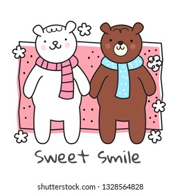 Cute baby bear cartoon hand drawn style