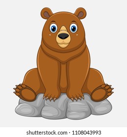 Cute baby bear cartoon sitting on rock
