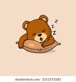 Dibujo de icono del vector plano de la almohada de la almohada del oso bebé lindo. Ilustración vectorial plana, pegatina de icono plana aislada.