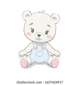 Cute baby bear cartoon vector illustration. Illustration in hand drawing style for baby shower. Greeting card, party invitation, fashion clothes t-shirt print.