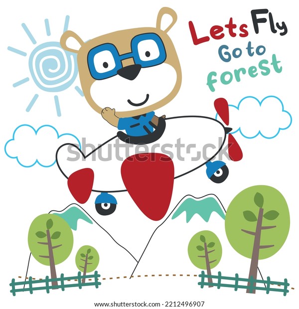 Cute Baby Bear Flying On Plane Stock Vector (Royalty Free) 2212496907 ...