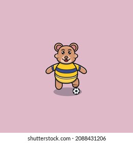 Cute Baby Bear Football. Character, Logo, Icon, Cartoon And Inspiration Design. Vector And Illustration.