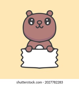 lindo oso bebé con una nota vacía. ilustración para camisetas, afiches, logotipos, pegatinas o prendas de vestir.