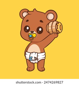 Cute Baby Bear Holding Honeycomb Cartoon Vector Icon Illustration. Animal Food Icon Concept Isolated Premium Vector. Flat Cartoon Style