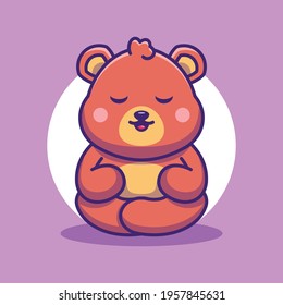 Cute baby bear meditation cartoon