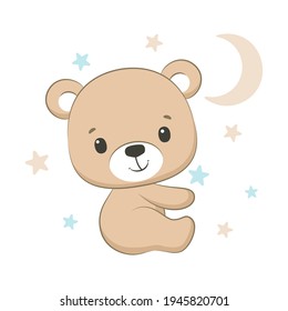 Cute Baby Bear Moon Stars Vector Stock Vector (Royalty Free) 1945820701 ...