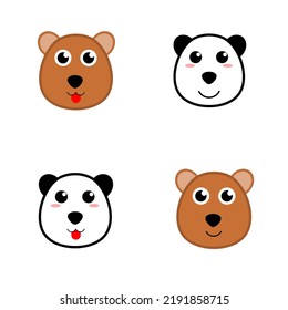 Cute Baby Bear And Panda Set. Baby Bear Face. Logo Of A Baby Bear. 