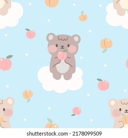 Cute Baby Bear and Peach Seamless Pattern