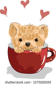 Cute Baby Bear In Red Cup with detailed vector illustration,  Baby Bear brown mock up for t shirt and mug and others,