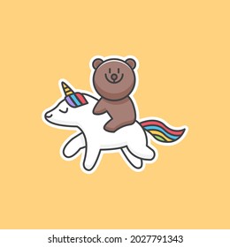 cute baby bear riding a unicorn. illustration for t shirt, poster, logo, sticker, or apparel merchandise.