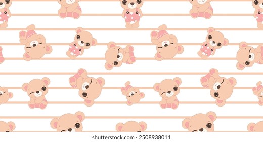 Cute baby bear seamless pattern, wallpaper, seamlessly