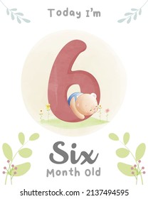 Cute baby bear, Baby shower milestone cards 06 month old