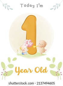 Cute baby bear, Baby shower milestone cards