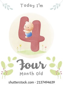 
Cute baby bear, Baby shower milestone cards 04 month old