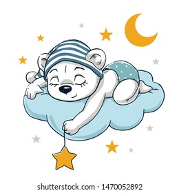 Cute Baby Bear Sleep Illustration Vector