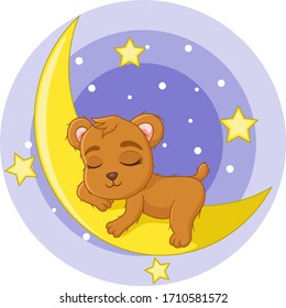 Cute baby bear sleeping on the moon