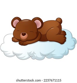 Cute baby bear sleeping on the clouds