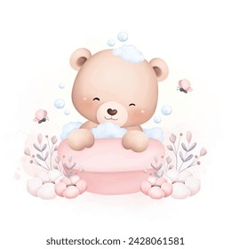 Cute Baby Bear Take a Bath