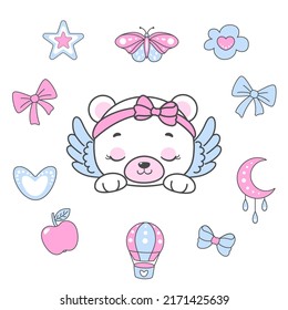 Cute baby bear. Vector illustration for girl.