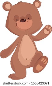 Cute baby bear walking on the white background cartoon