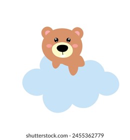 cute baby bear wih blue cloud sky