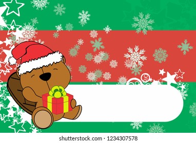 cute baby beaver cartoon xmas background card in vector format 