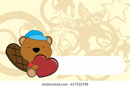 cute baby beaver valentine cartoon hug heart background in vector format 