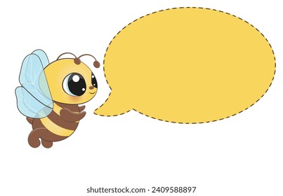 Abeja pequeña con el habla de burbujas aislada en blanco. Ilustración vectorial de abejas bebés