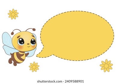 Abeja pequeña con el habla de burbujas aislada en blanco. Ilustración vectorial de abejas bebés